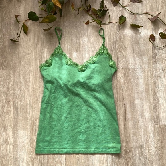 Vintage y2k American Eagle Green Sparkly Lace Trim Camisole Fairycore - Picture 1 of 9